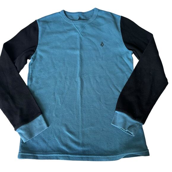 Volcom Color Block Blue Long Sleeve Thermal Top - Youth M - Picture 1 of 5